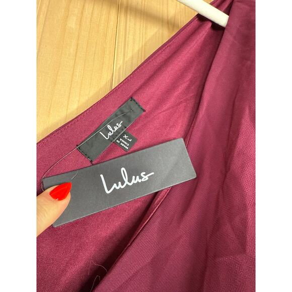 NWT Lulus Convincing Grace Burgundy Flutter Sleeve Wrap Maxi Dress Wedding Sz XL - Picture 7 of 8
